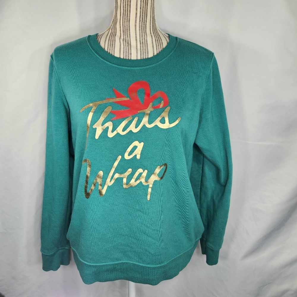 Old Navy Green Red Gold Thats a Wrap Long Sleeve Holiday Sweatshirt Size Medium